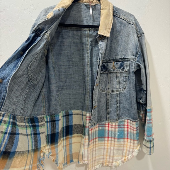 Free People XS/S Sirius Plaid Denim Trucker Shirt Jacket Shacket Bohemian - Picture 9 of 16